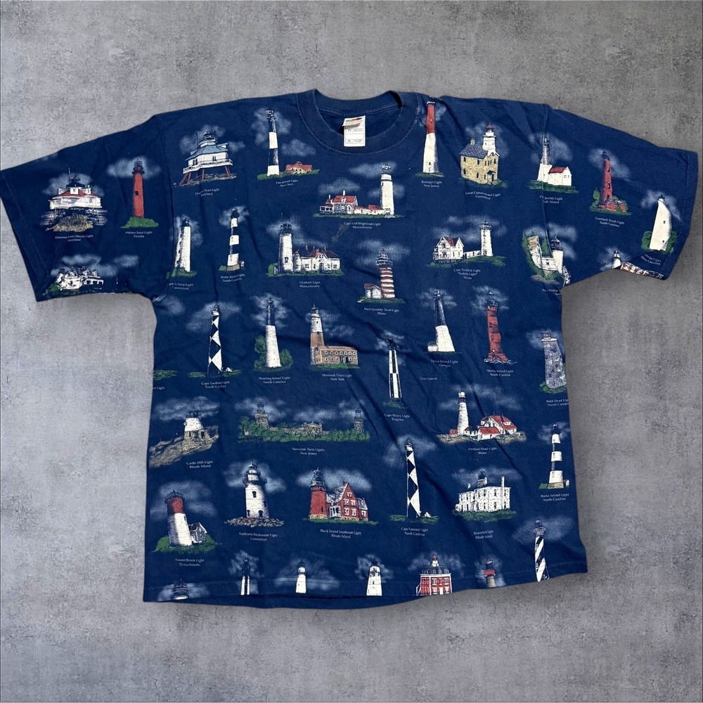 Vintage Art Unlimited American Lighthouses Shirt AOP All Over Print XXL 90s